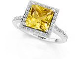 White gold Princess Cut Halo Round Diamond Pavé Band with Four-Prong Setting_1