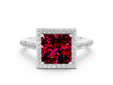 White gold Princess Cut Halo Round Diamond Pavé Band with Four-Prong Setting