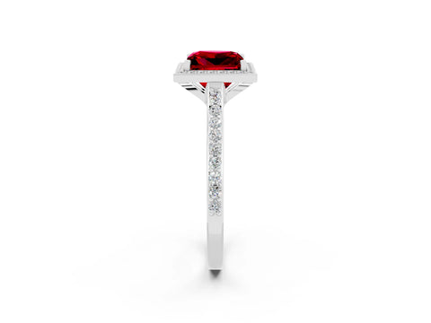 White gold Princess Cut Halo Round Diamond Pavé Band with Four-Prong Setting_2