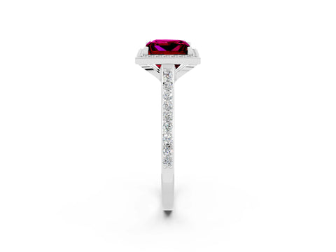 White gold Princess Cut Halo Round Diamond Pavé Band with Four-Prong Setting_2