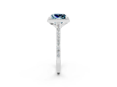 White gold Princess Cut Halo Round Diamond Pavé Band with Four-Prong Setting_2