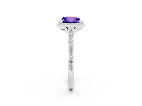 White gold Princess Cut Halo Round Diamond Pavé Band with Four-Prong Setting_2