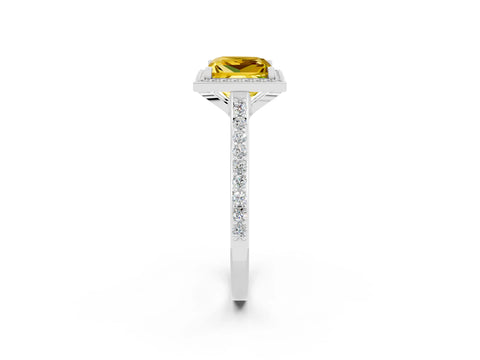 White gold Princess Cut Halo Round Diamond Pavé Band with Four-Prong Setting_2