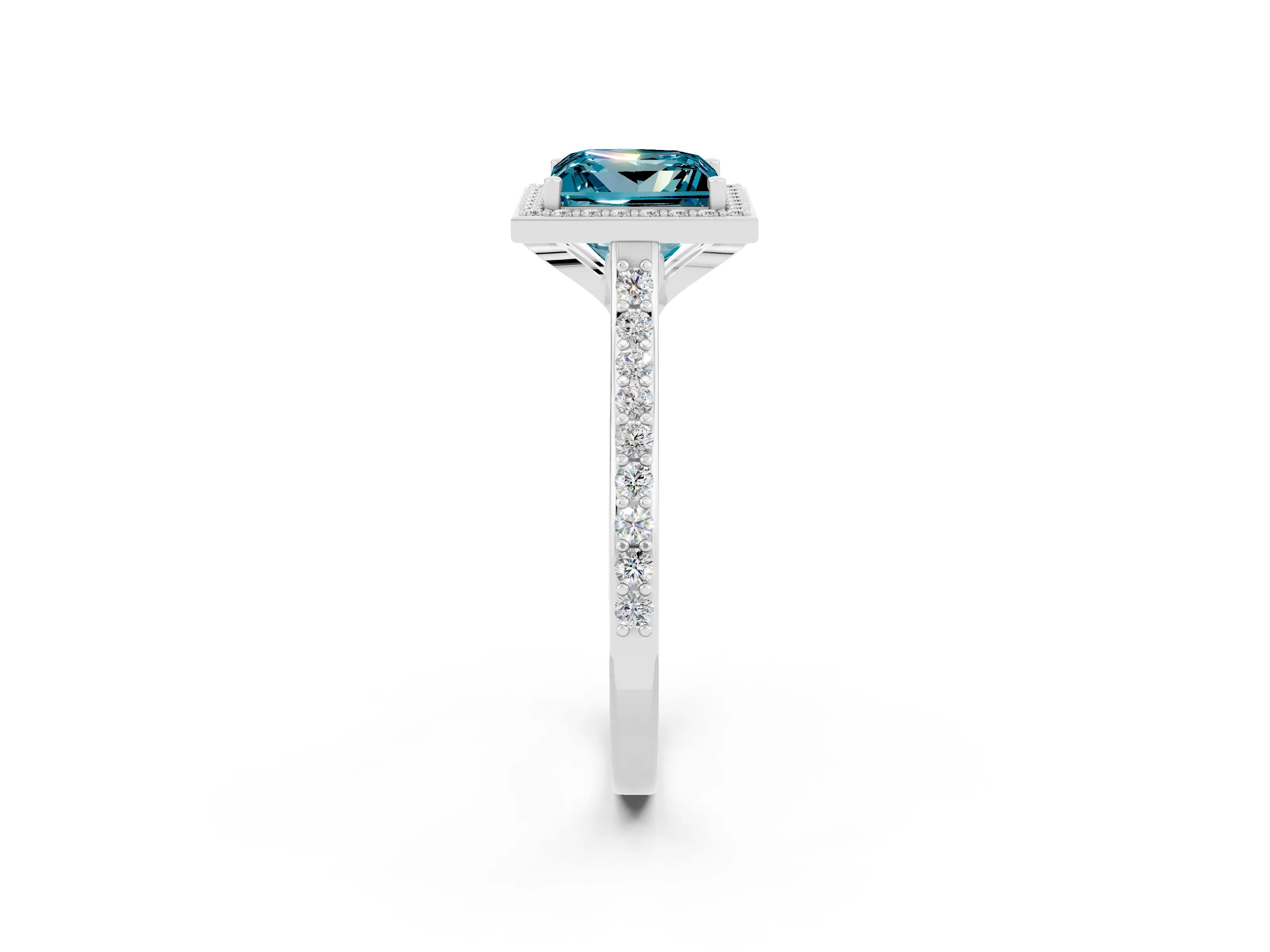 White gold Princess Cut Halo Round Diamond Pavé Band with Four-Prong Setting_2