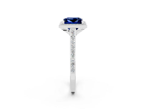 White gold Princess Cut Halo Round Diamond Pavé Band with Four-Prong Setting_2