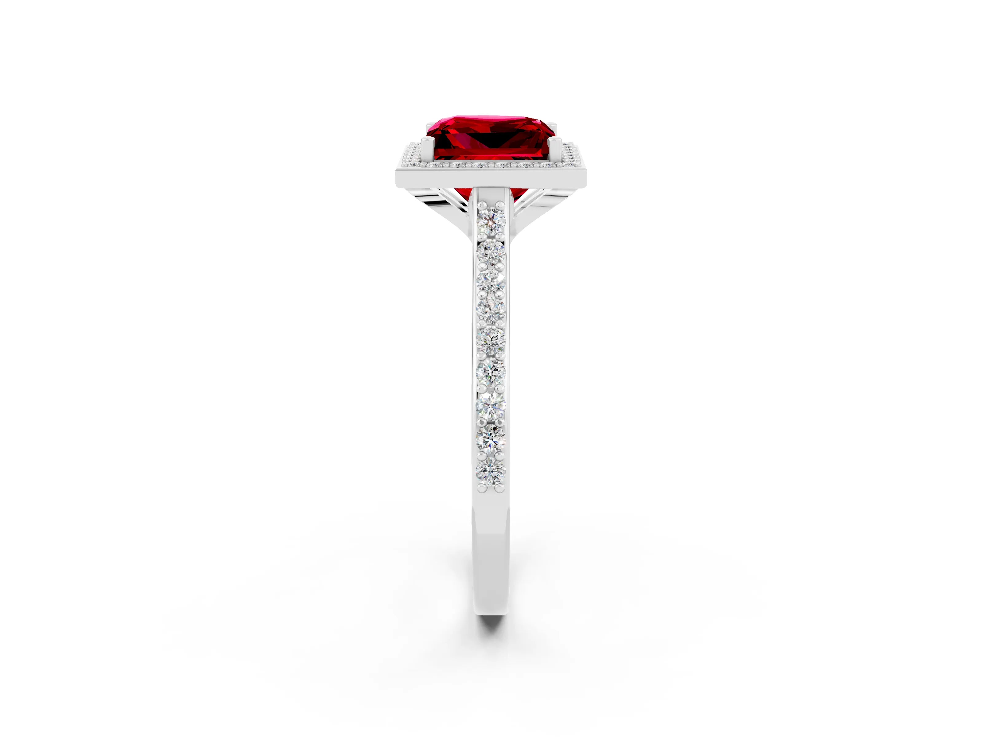 White gold Princess Cut Halo Round Diamond Pavé Band with Four-Prong Setting_2