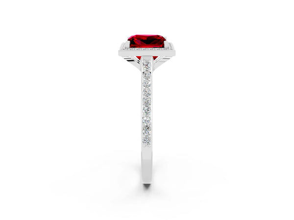 Platinum Princess Cut Halo Round Diamond Pavé Band with Four-Prong Setting