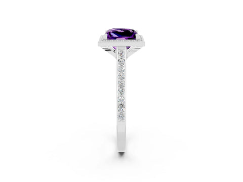 White gold Princess Cut Halo Round Diamond Pavé Band with Four-Prong Setting_2