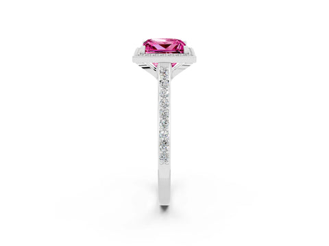 White gold Princess Cut Halo Round Diamond Pavé Band with Four-Prong Setting_2