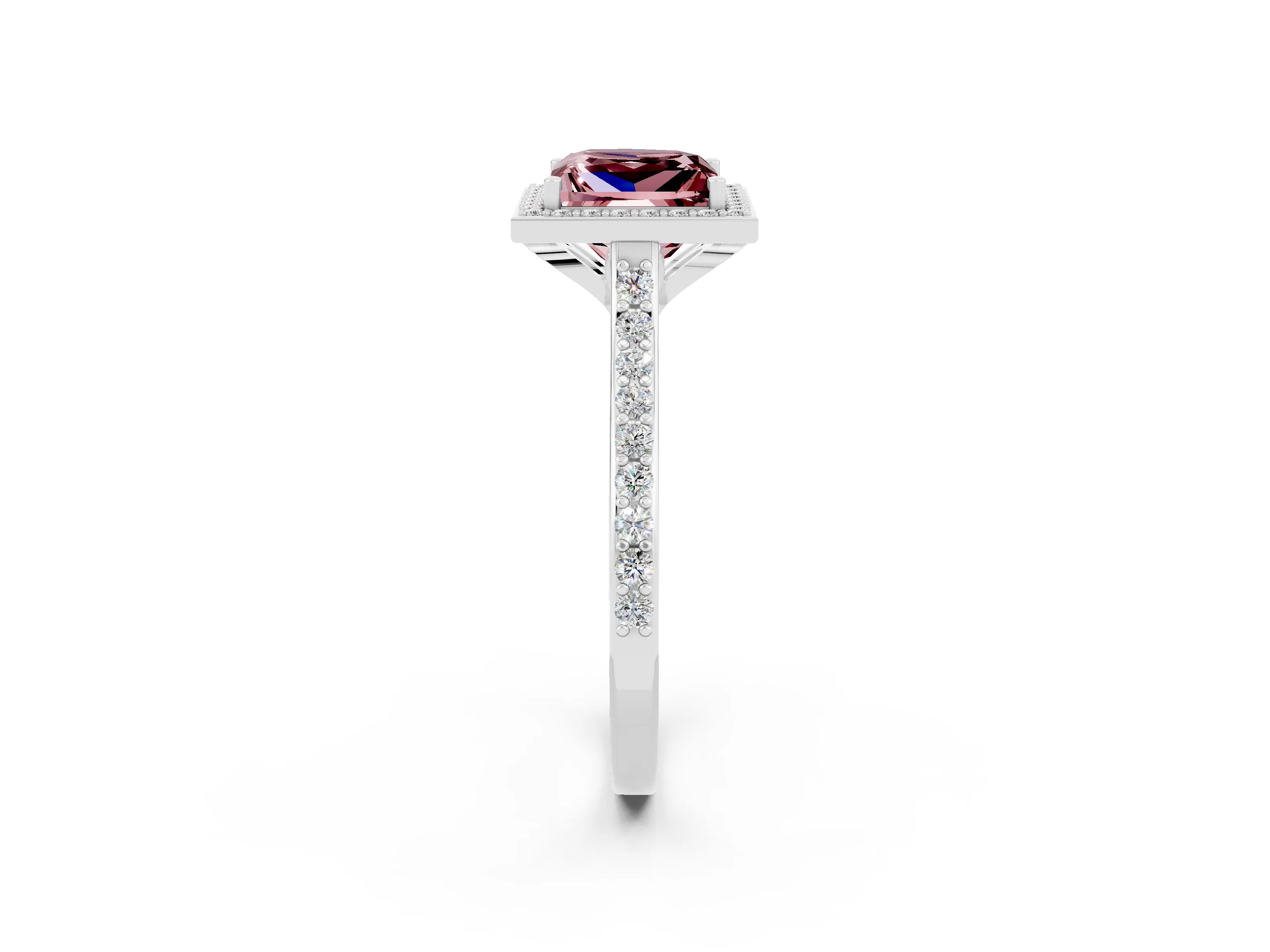 White gold Princess Cut Halo Round Diamond Pavé Band with Four-Prong Setting_2
