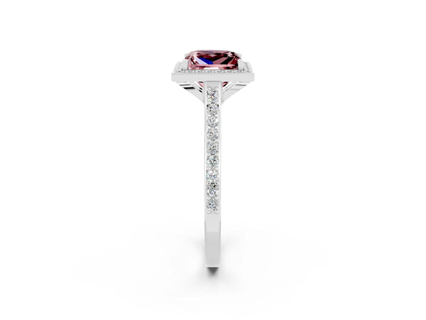 Silver Princess Cut Halo Round Diamond Pavé Band with Four-Prong Setting