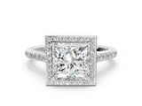 White gold Princess Cut Halo Round Diamond Pavé Band with Four-Prong Setting_3
