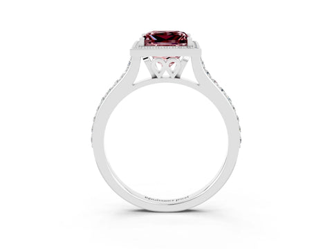 White gold Princess Cut Halo Round Diamond Pavé Band with Four-Prong Setting_3