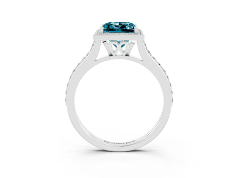 White gold Princess Cut Halo Round Diamond Pavé Band with Four-Prong Setting_3