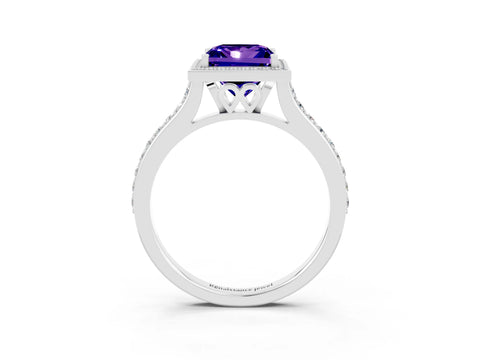 White gold Princess Cut Halo Round Diamond Pavé Band with Four-Prong Setting_3