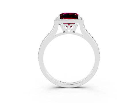 White gold Princess Cut Halo Round Diamond Pavé Band with Four-Prong Setting_3