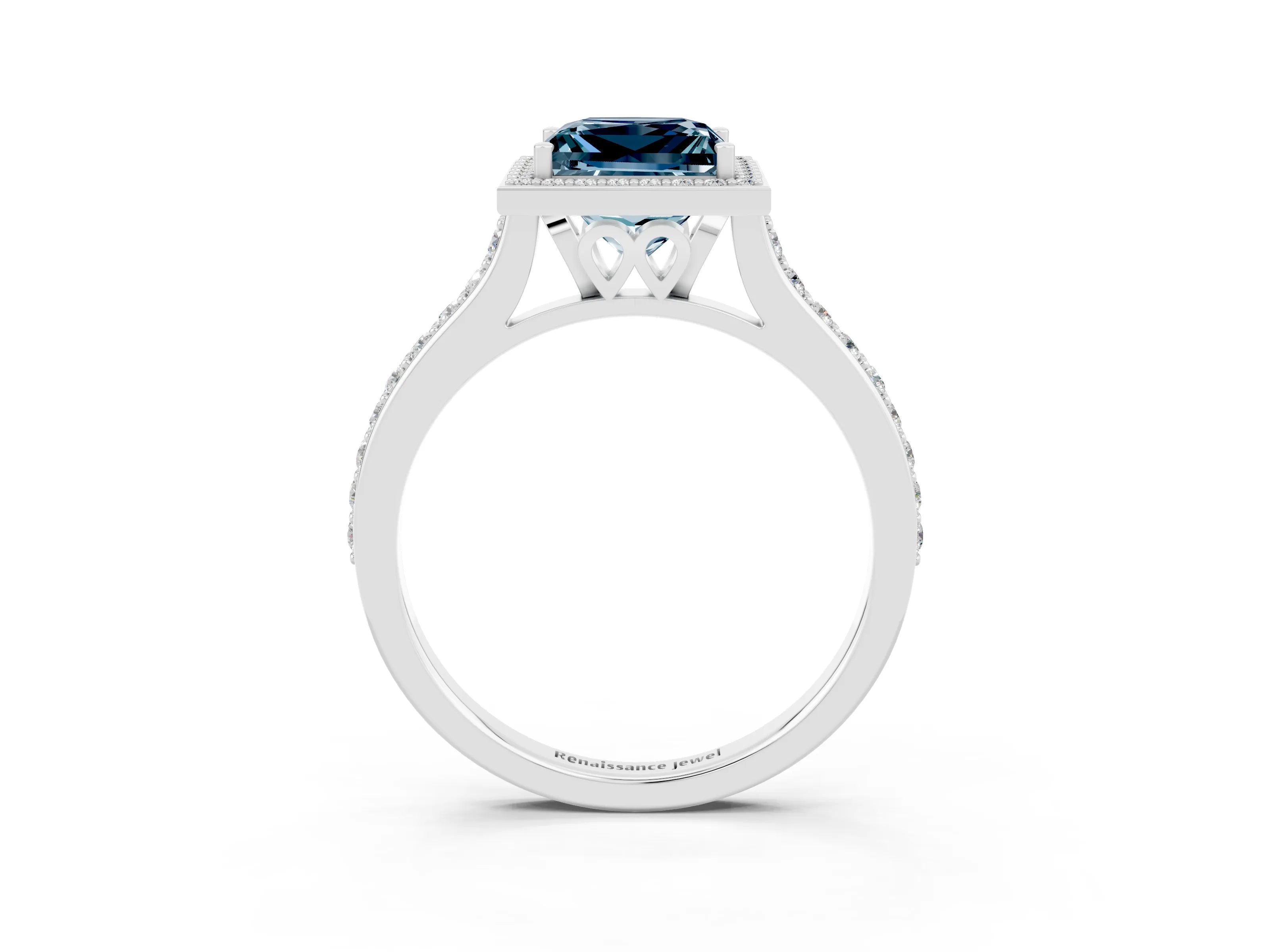 White gold Princess Cut Halo Round Diamond Pavé Band with Four-Prong Setting_3