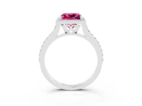 White gold Princess Cut Halo Round Diamond Pavé Band with Four-Prong Setting_3
