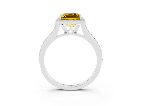 White gold Princess Cut Halo Round Diamond Pavé Band with Four-Prong Setting_3