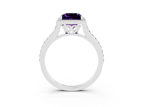 White gold Princess Cut Halo Round Diamond Pavé Band with Four-Prong Setting_3