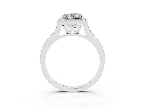 White gold Princess Cut Halo Round Diamond Pavé Band with Four-Prong Setting_3