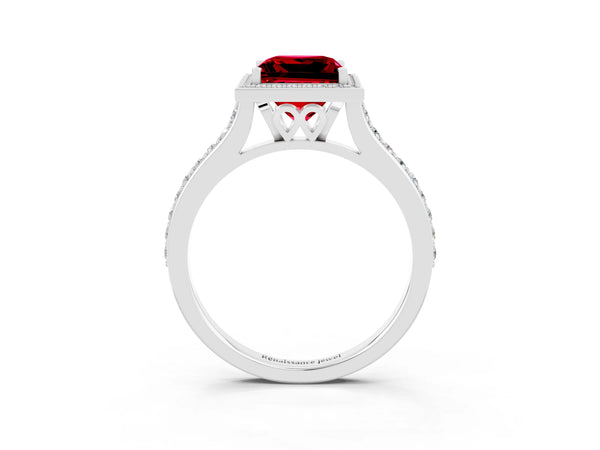Silver Princess Cut Halo Round Diamond Pavé Band with Four-Prong Setting
