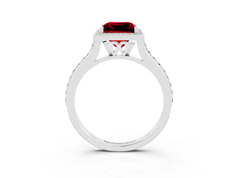 White gold Princess Cut Halo Round Diamond Pavé Band with Four-Prong Setting_3