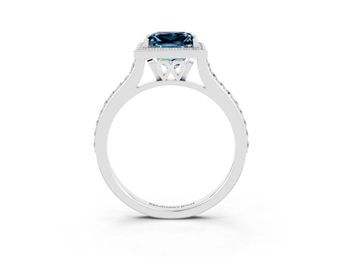 White gold Princess Cut Halo Round Diamond Pavé Band with Four-Prong Setting_3