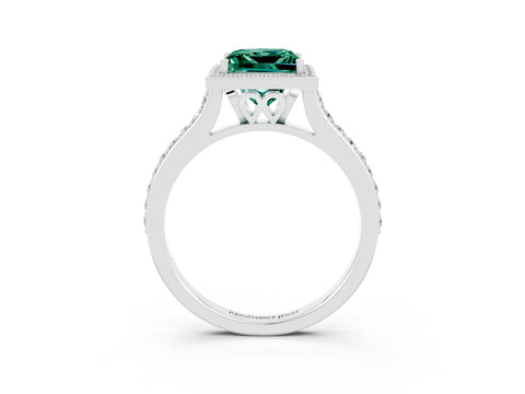 White gold Princess Cut Halo Round Diamond Pavé Band with Four-Prong Setting_3