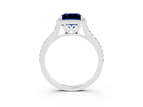 White gold Princess Cut Halo Round Diamond Pavé Band with Four-Prong Setting_3