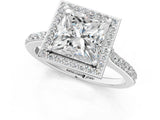 White gold Princess Cut Halo Round Diamond Pavé Band with Four-Prong Setting_4