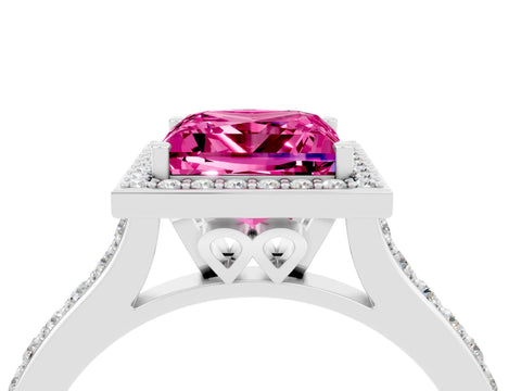 White gold Princess Cut Halo Round Diamond Pavé Band with Four-Prong Setting_4