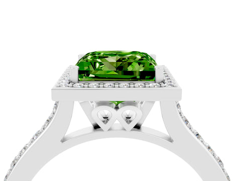 White gold Princess Cut Halo Round Diamond Pavé Band with Four-Prong Setting_4