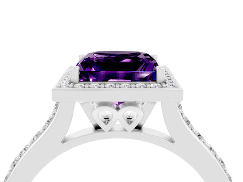 White gold Princess Cut Halo Round Diamond Pavé Band with Four-Prong Setting_4