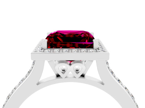 White gold Princess Cut Halo Round Diamond Pavé Band with Four-Prong Setting_4