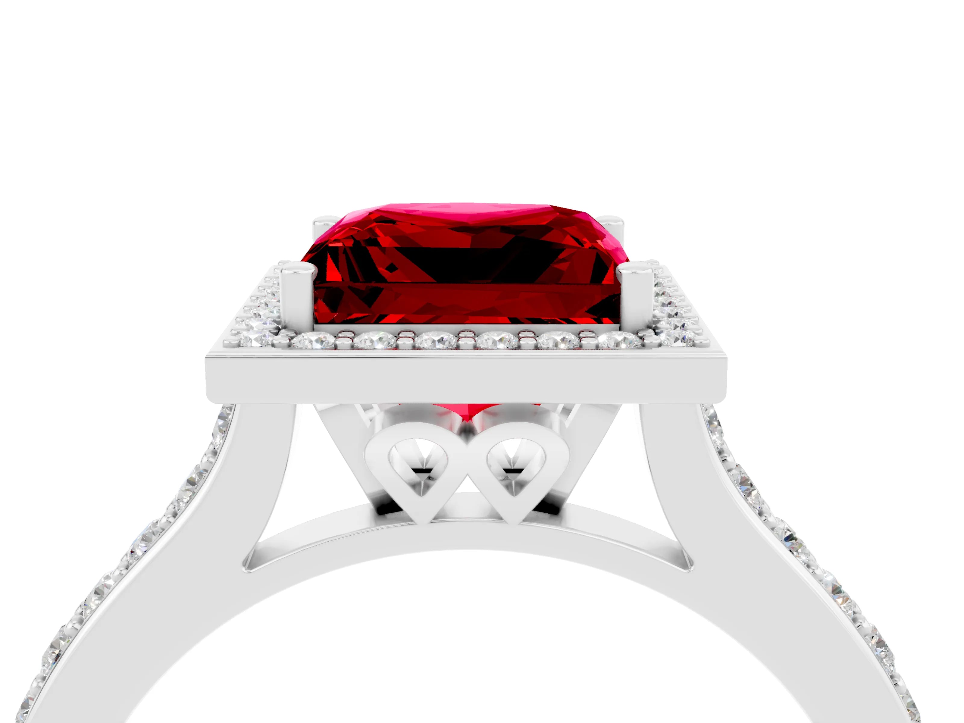 White gold Princess Cut Halo Round Diamond Pavé Band with Four-Prong Setting_4