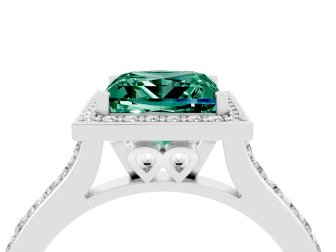 White gold Princess Cut Halo Round Diamond Pavé Band with Four-Prong Setting_4