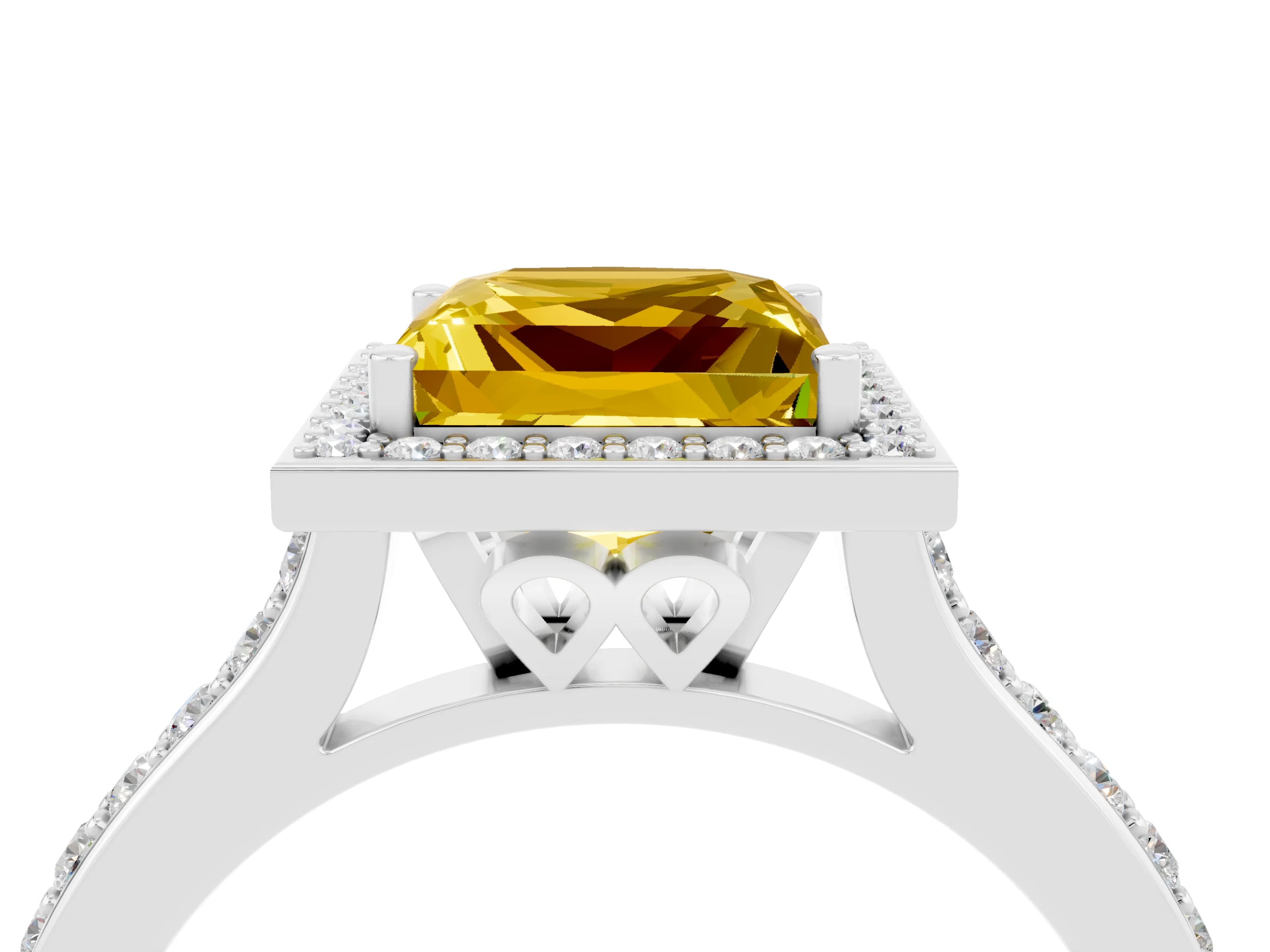 White gold Princess Cut Halo Round Diamond Pavé Band with Four-Prong Setting_4