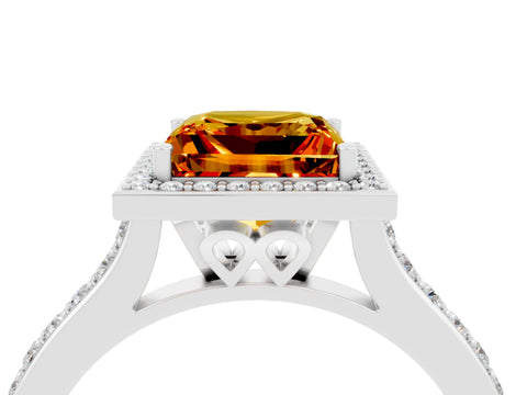 White gold Princess Cut Halo Round Diamond Pavé Band with Four-Prong Setting_4