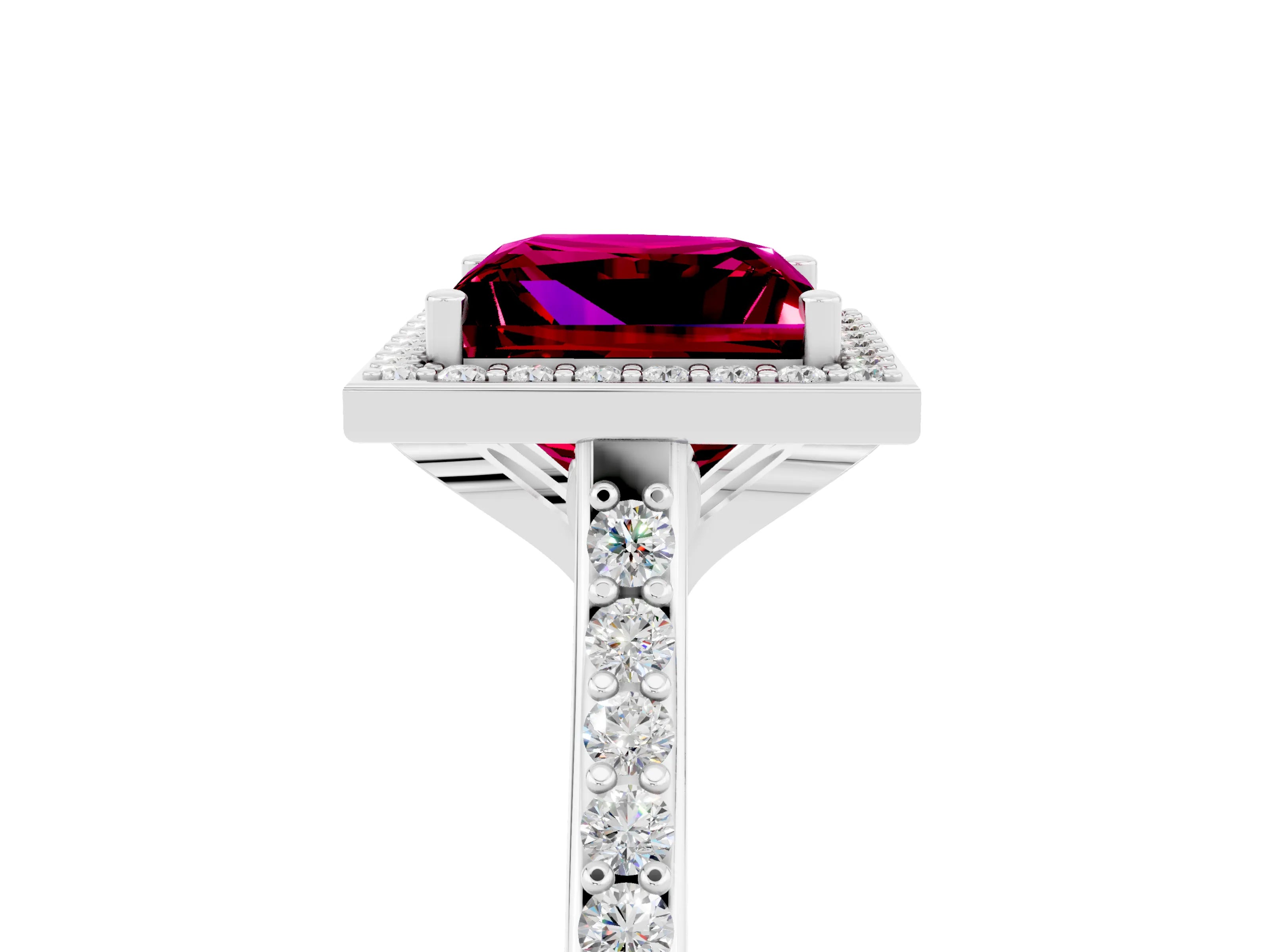 White gold Princess Cut Halo Round Diamond Pavé Band with Four-Prong Setting_5