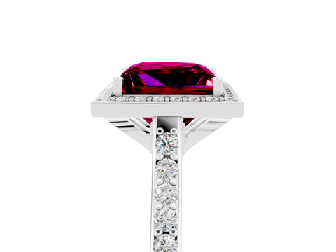 White gold Princess Cut Halo Round Diamond Pavé Band with Four-Prong Setting_5
