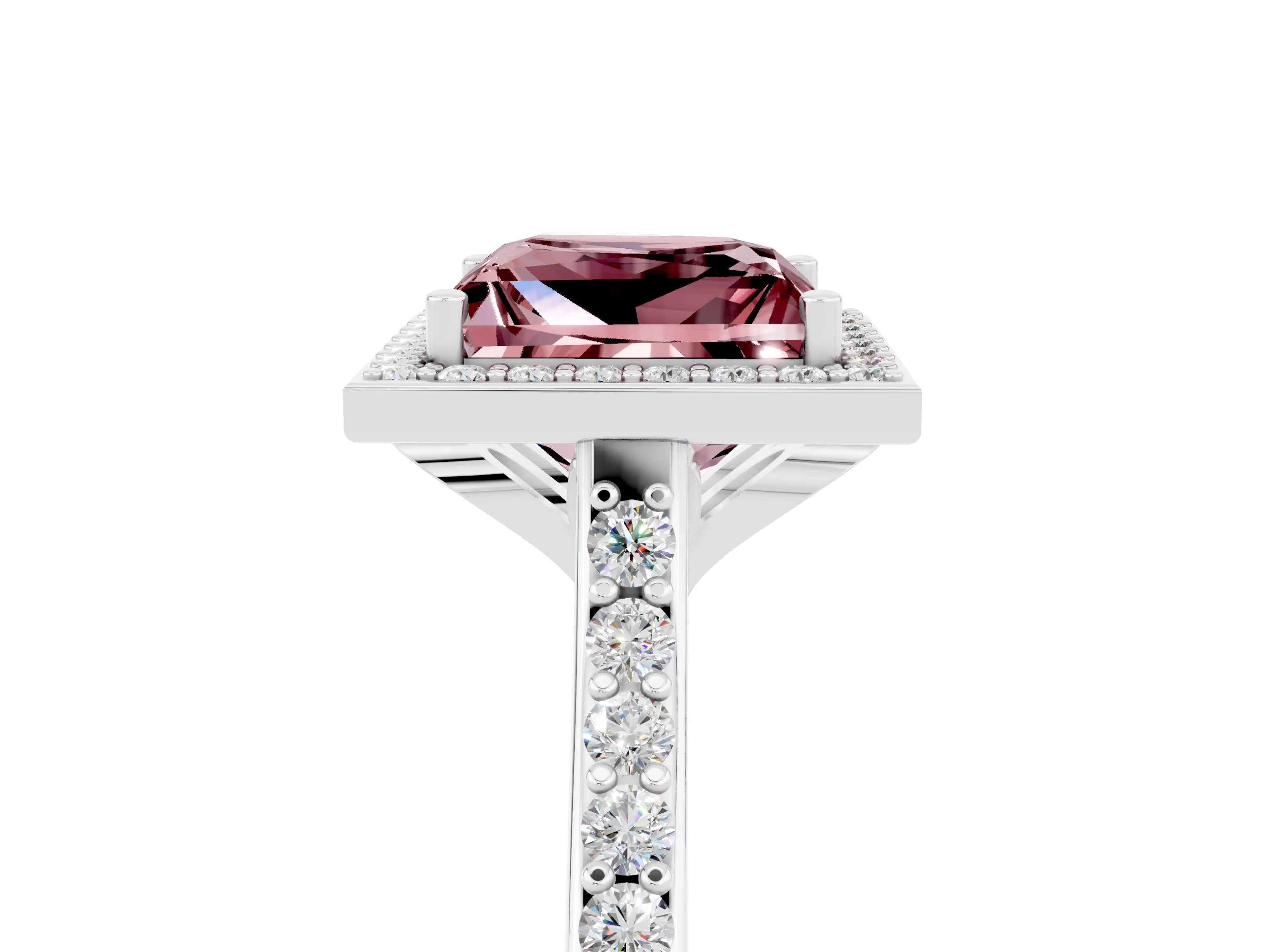 White gold Princess Cut Halo Round Diamond Pavé Band with Four-Prong Setting_5