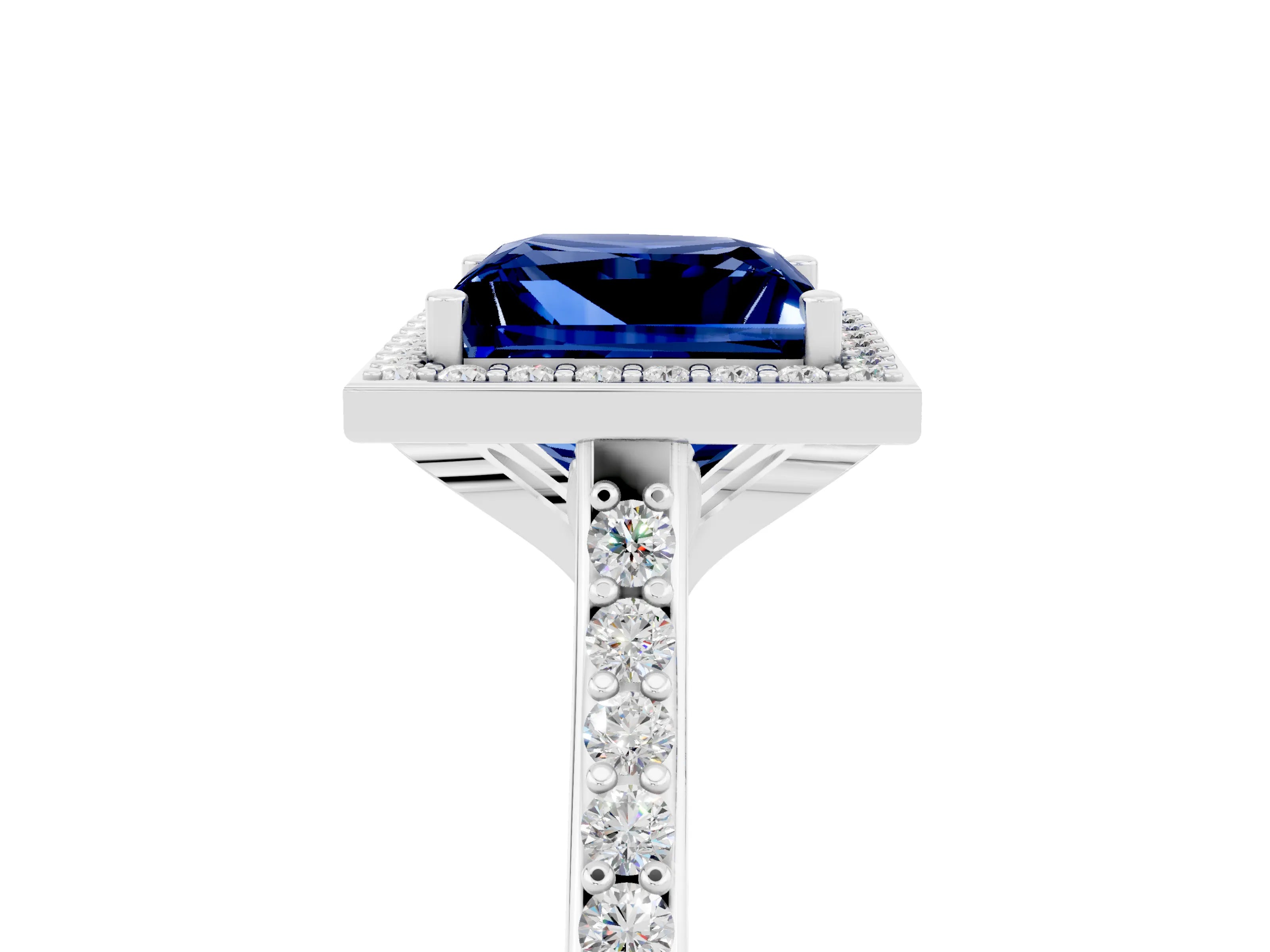 White gold Princess Cut Halo Round Diamond Pavé Band with Four-Prong Setting_5