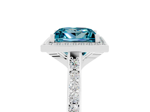 White gold Princess Cut Halo Round Diamond Pavé Band with Four-Prong Setting_5