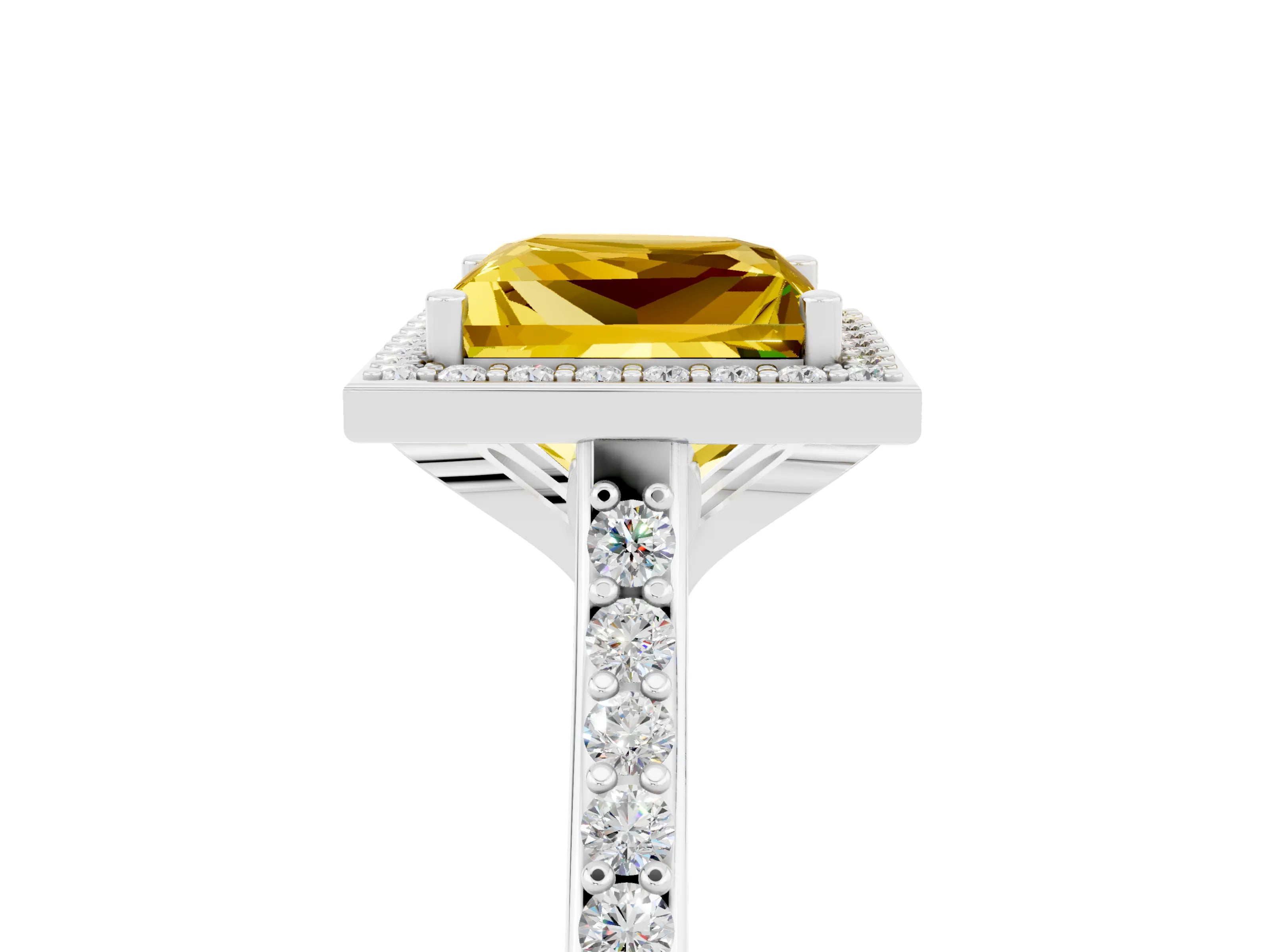 White gold Princess Cut Halo Round Diamond Pavé Band with Four-Prong Setting_5