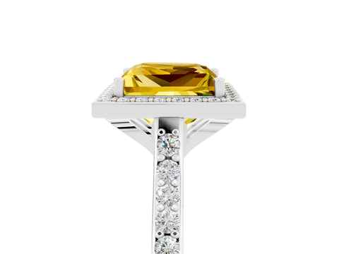 White gold Princess Cut Halo Round Diamond Pavé Band with Four-Prong Setting_5