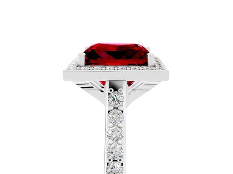 White gold Princess Cut Halo Round Diamond Pavé Band with Four-Prong Setting_5