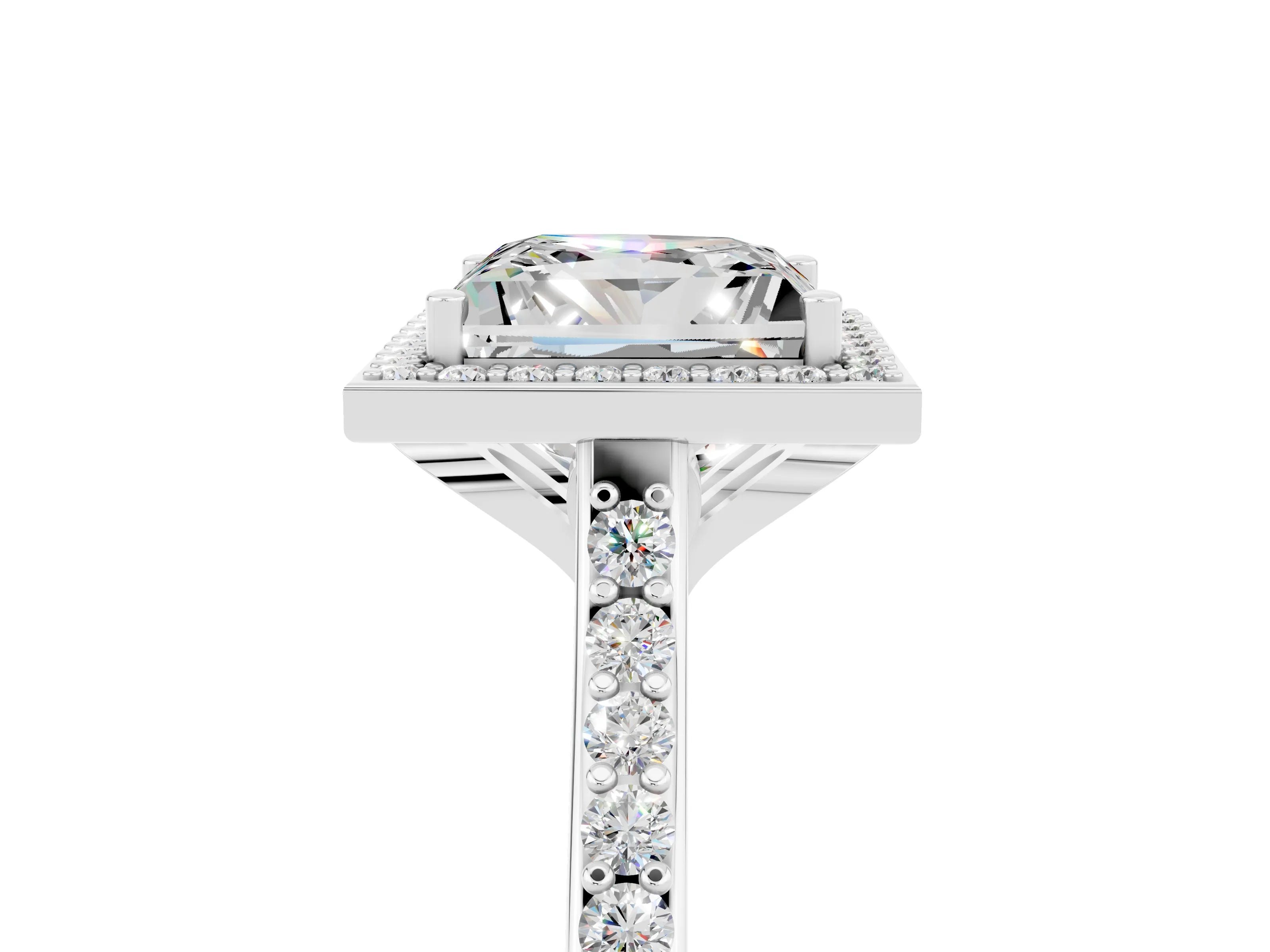 White gold Princess Cut Halo Round Diamond Pavé Band with Four-Prong Setting_5