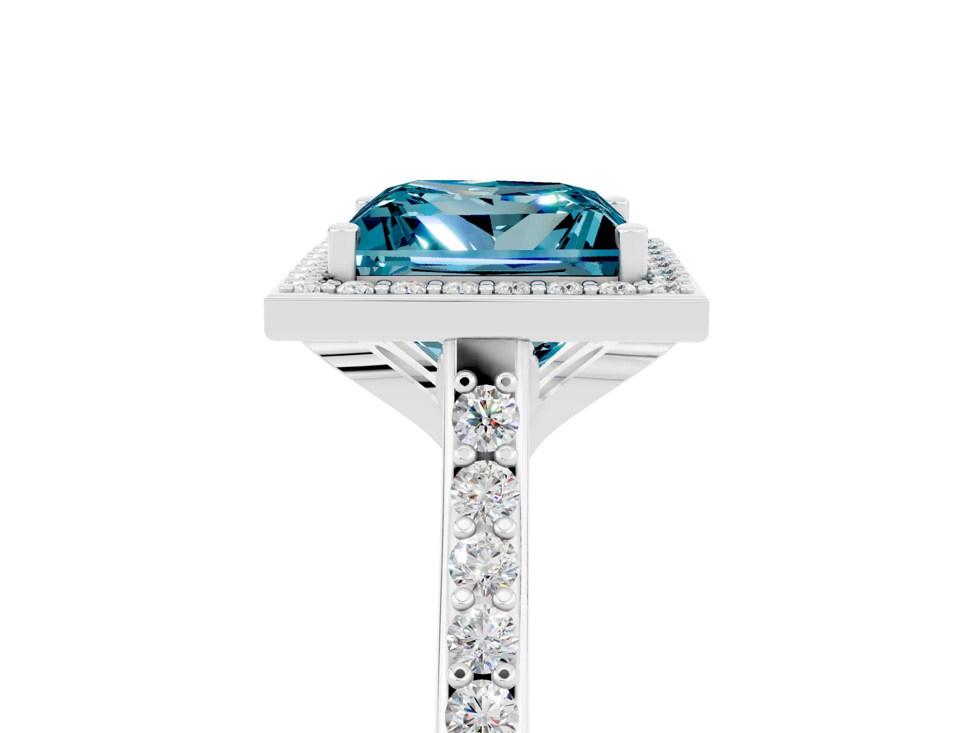White gold Princess Cut Halo Round Diamond Pavé Band with Four-Prong Setting_5