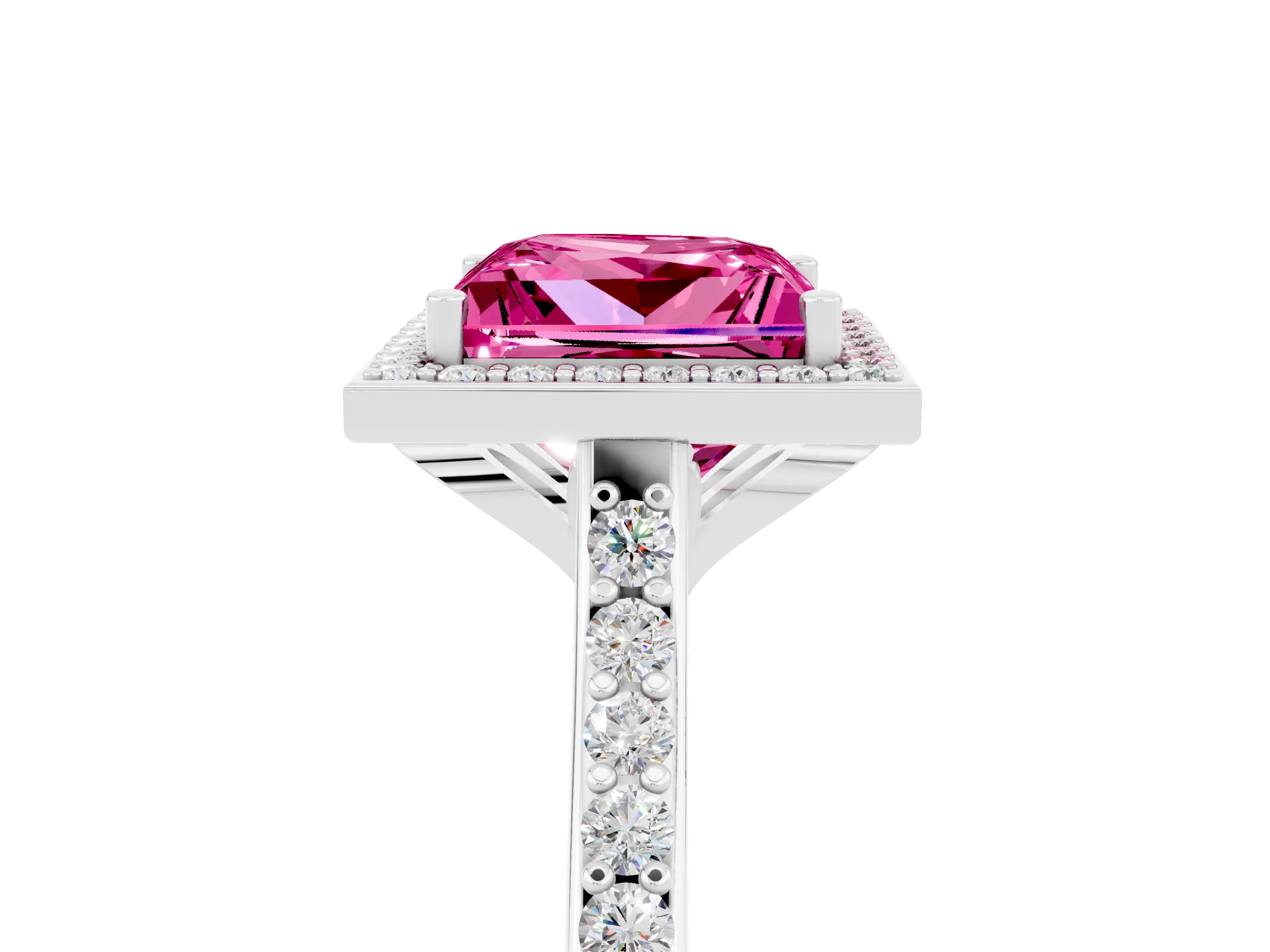 White gold Princess Cut Halo Round Diamond Pavé Band with Four-Prong Setting_5